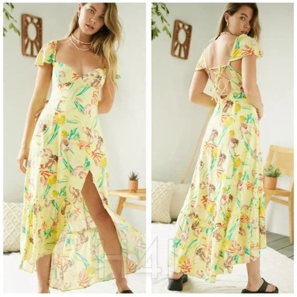 Urban Outfitters Dresses & Skirts - Urban Outfitters Yellow Seashell Mermaid Corset Lace Up Back Vintage Maxi Dress